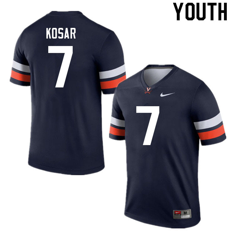 Youth #7 Mike Kosar Virginia Cavaliers College Football Jerseys Sale-Navy